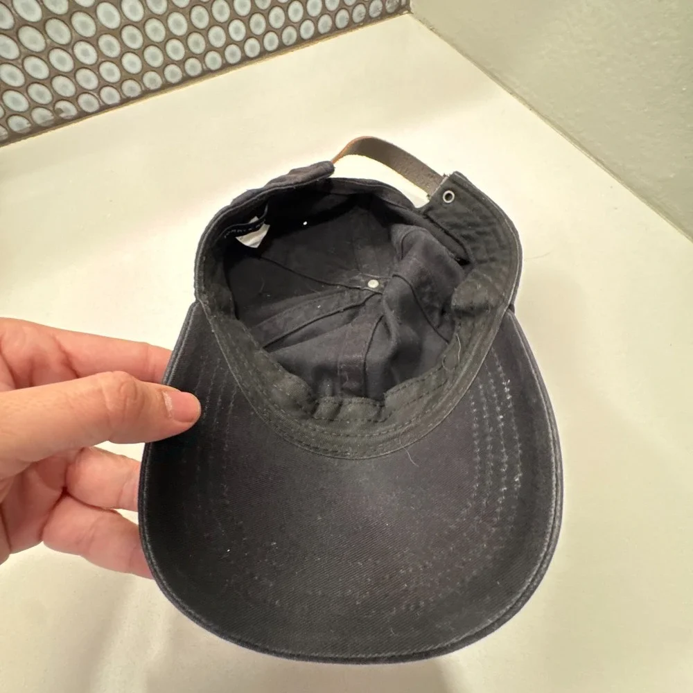 Tommy Hilfiger Hat Cap Black Leather Strap One Size Embroidered Logo Adjustable‎